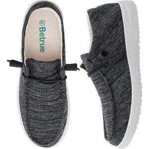 Women's Lightweight Casual Slip On Deck Canvas Loafers Sneakers Black Boot Shoes